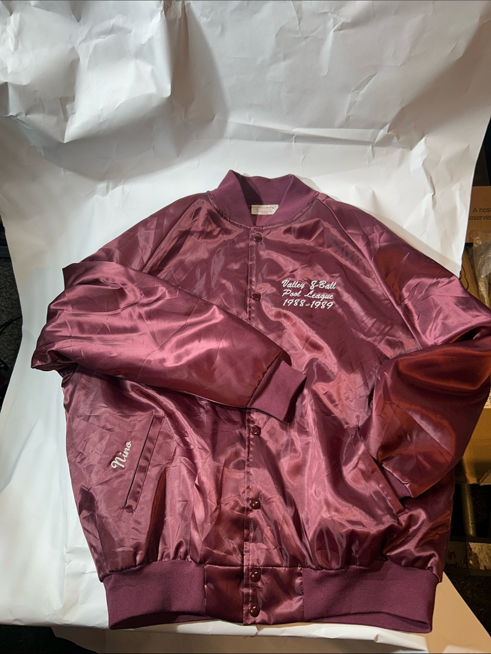 Tommy’s Maroon Nylon Bomber Jacket - Valley 8-Ball Pool League ‘88-‘89 “Nino”